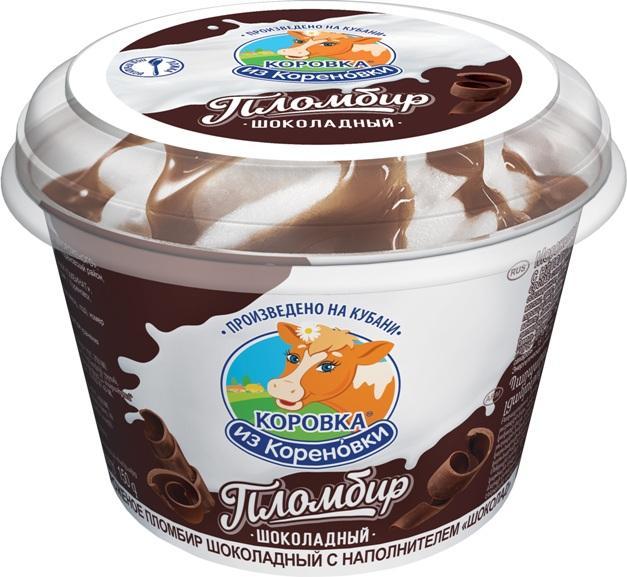 Мороженое пломбир Коровка из Кореновки с шоколадным наполнителем 15% 150 гр., пластиковый стакан