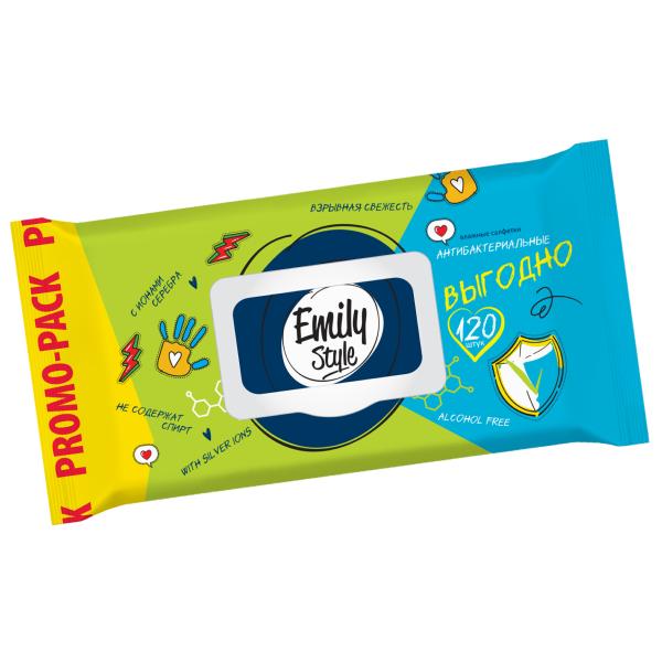 Влажные салфетки Emily Style Антибактериальные 120 шт., флоу-пак