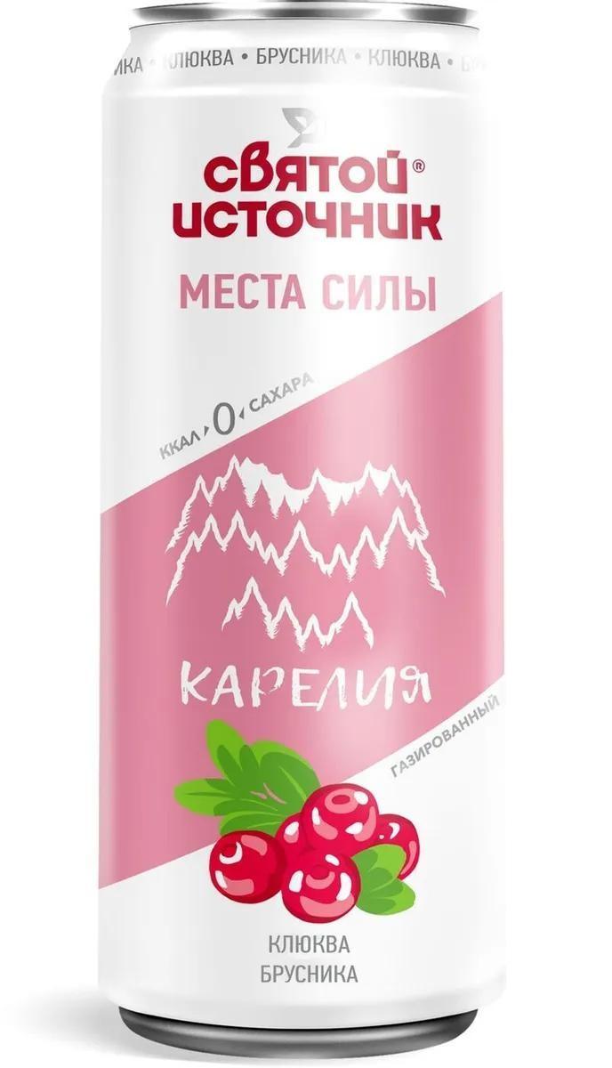 Вода газированная Святой Источник места силы Карелия клюква брусника 330 мл., ж/б