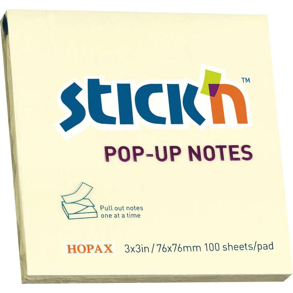 Блок самоклеящийся бумажный STICK`N 21395, 76x76, 100 л, пастель, желтый, Z сложение