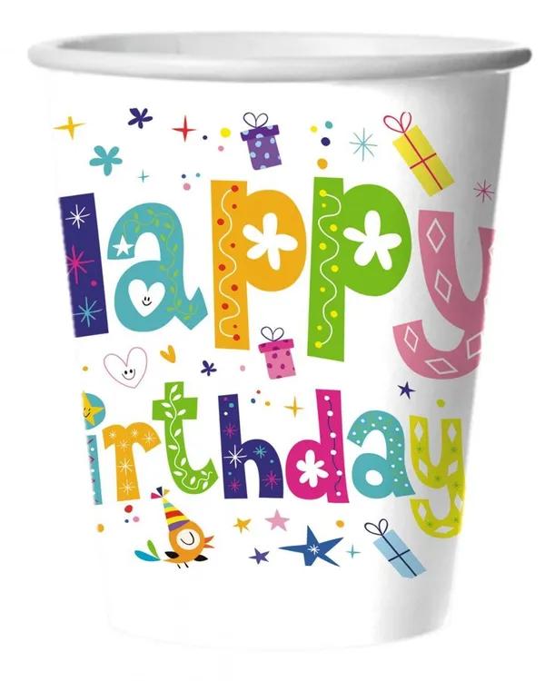 Стакан картонный Bulgaree Green Happy Birthday 10 штук картонный 250 мл., пакет
