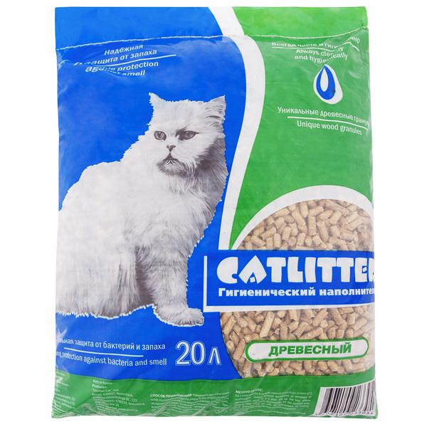 Наполнитель CATLITTER для кошачих туалетов древесные гранулы 10 мм 20л, 12 кг, пакет