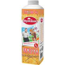 Ряженка 4% Вкуснотеево, 900 мл., тетра-пак