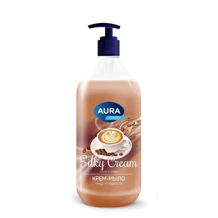Крем-мыло AURA silky cream Шелк и кофе 1 л., флакон с дозатором