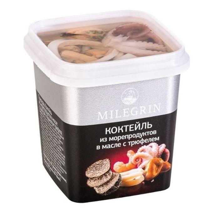 Коктейль Milegrin из морепродуктов в масле со вкусом и ароматом трюфеля 270 гр., пластиковый контейнеровый контейнер