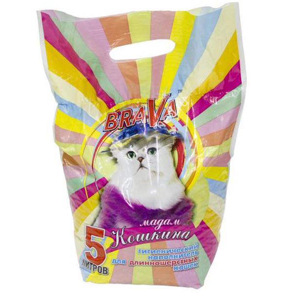 Наполнитель Brava Мадам Кошкина для длинношерстных кошек 5 л. 3,4 кг., пакет