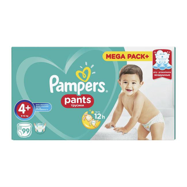 Трусики-подгузники Pampers Pants 9-15 кг р.4, 99 шт 3410 гр., картон
