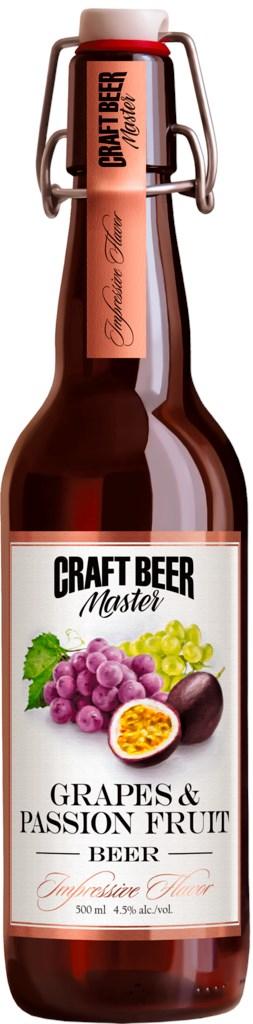 Напиток пивной крафтовый Craft Beer Виноград и Маракуйя нефильтрованный пастеризованный 4,5% 500 мл., стекло