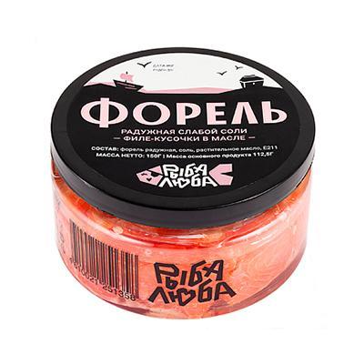 Форель Рыба Люба филе кусочки в масле с/с 150 гр., стекло