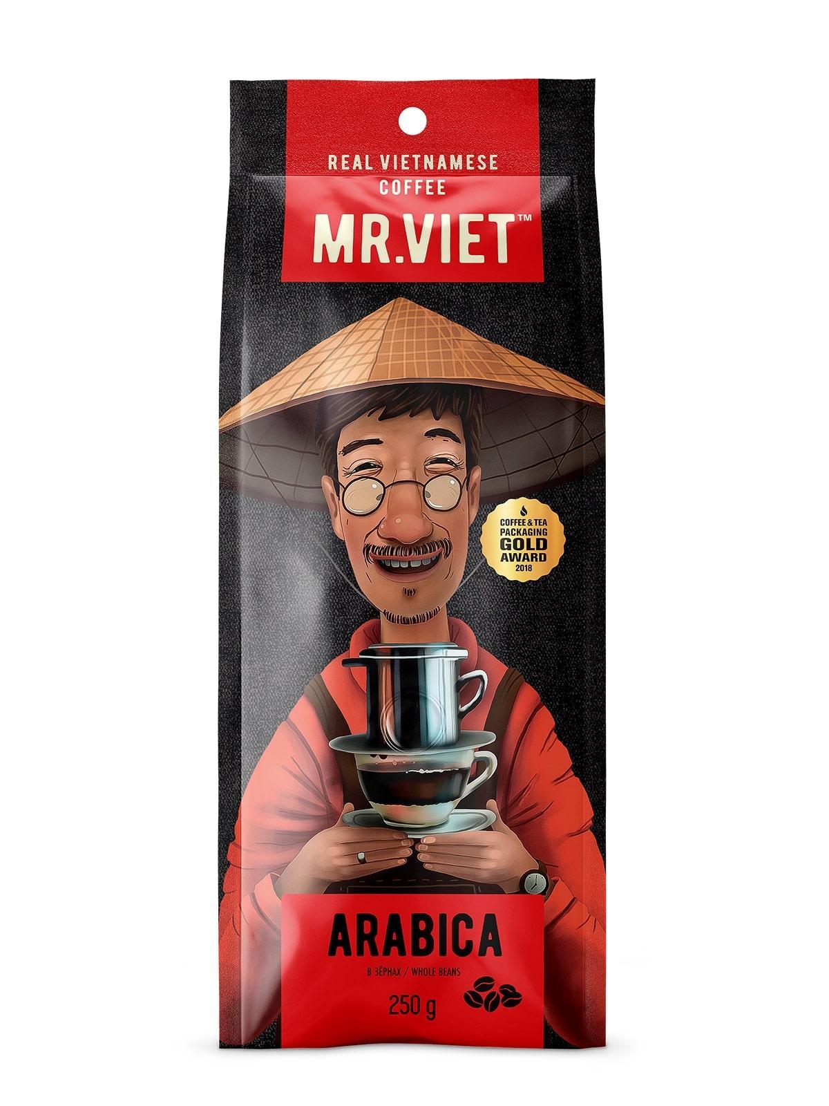 Кофе натуральный жареный в зернах , арабика, Mr. Viet, 250 гр., пакет