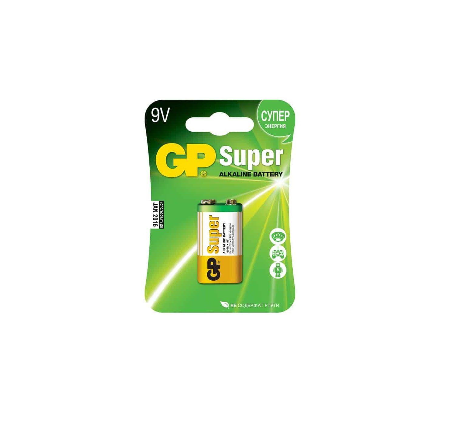 Батарея крона 9V 550mAh GP Super Alkaline 1604A 6LR61, 1 шт., блистер