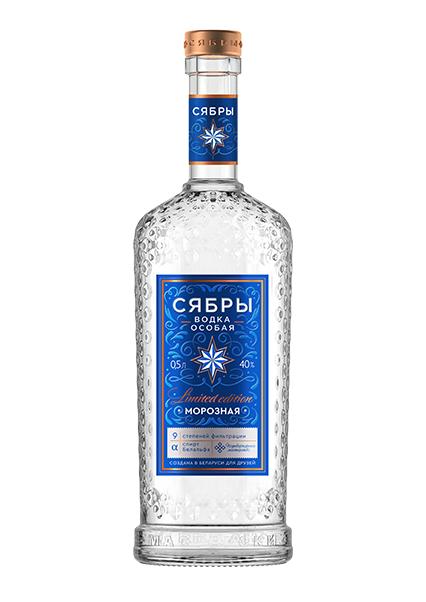 Крепкий спиртной напиток водка Сябры Морозная особая 40% 500 мл., стекло