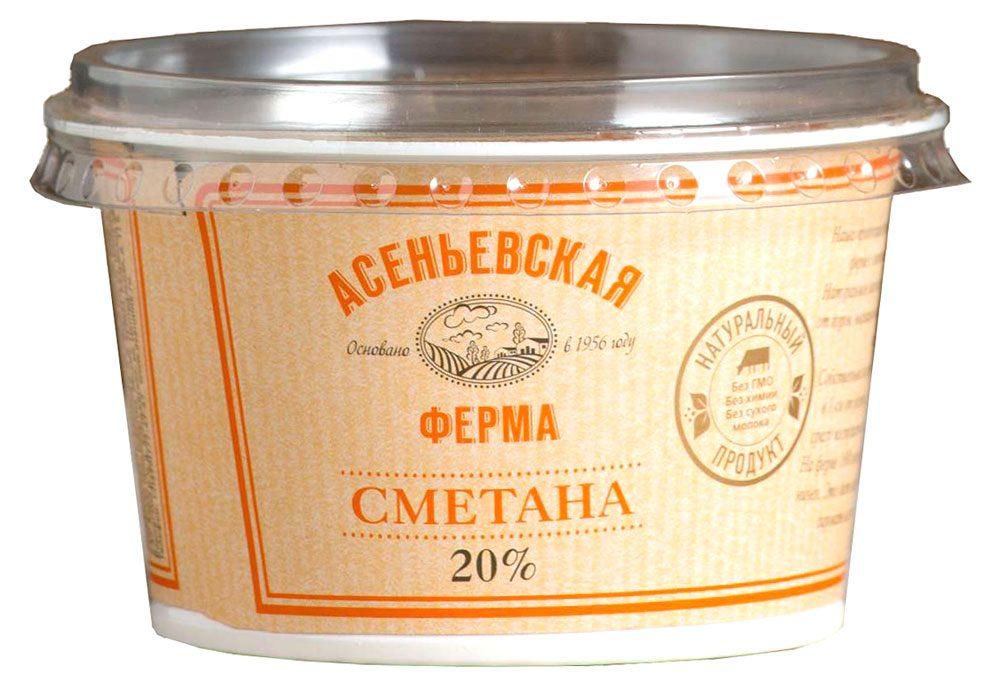 Сметана Асеньевская ферма 20%, 350 гр., стакан