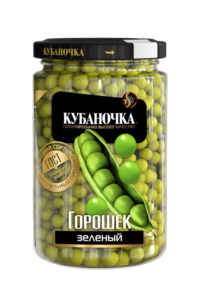 Горошек зеленый Кубаночка ГОСТ в/с 370 гр., стекло