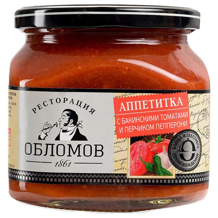 Аппетитка Ресторация Обломов с бакинскими томатами и перчиком пепперони 420 гр., стекло