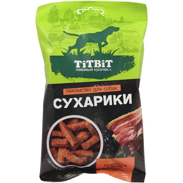 Сухарики TitBit со вкусом бекона лакомство для собак, 55 гр, флоу-пак