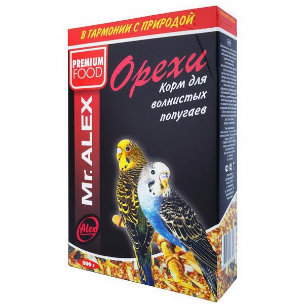 Корм для волнистых попугаев Мистер Алекс Орех 500 г., картон