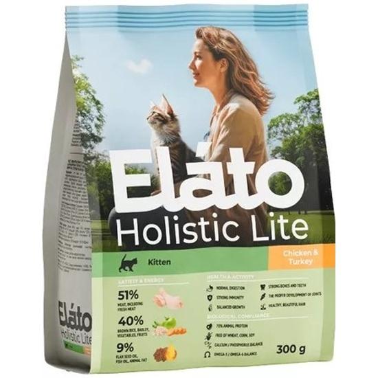Корм для котят и беременных/кормящих кошек сухой Elato Holistic Lite с курицей и индейкой 300 гр., пакет