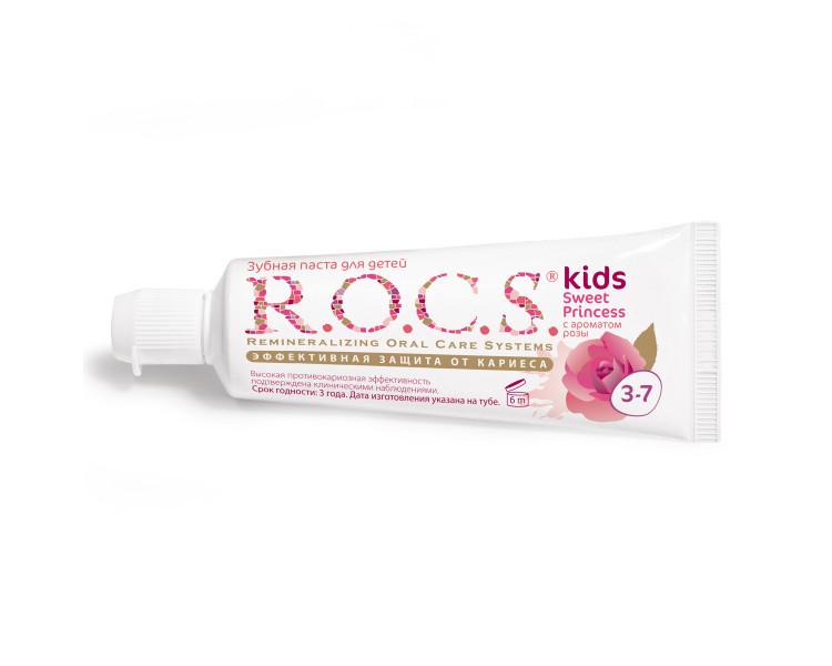 Зубная паста R.O.C.S. kids Sweet Princess с ароматом Розы 3-7 лет 45 гр., туба