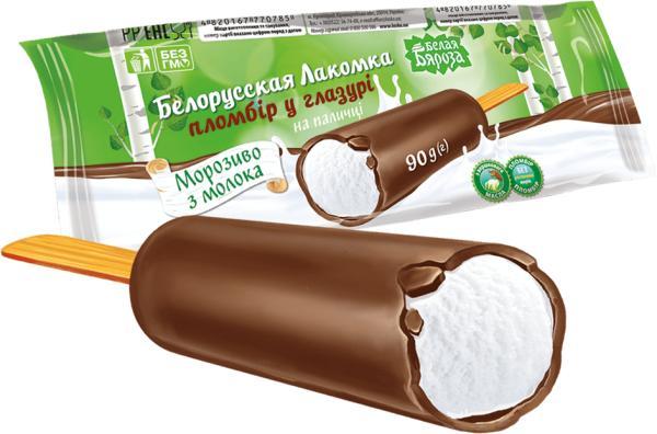 Мороженое пломбир Белая Бяроза бярозовая трубочка в глазури 90 гр., флоу-пак
