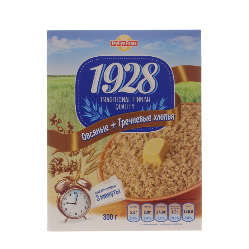 Хлопья Myllyn Paras Овсяные + Гречневые, 300 гр., картонная коробка