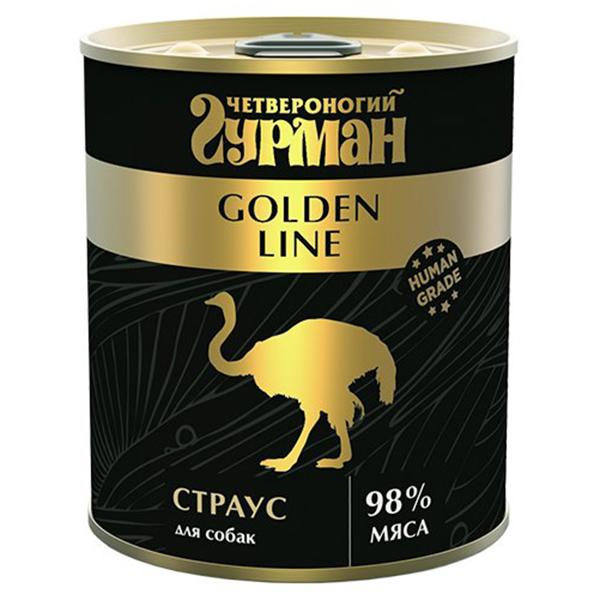 Корм Четвероногий Гурман Золотая линия для собак страус в желе, 340 гр, ж/б
