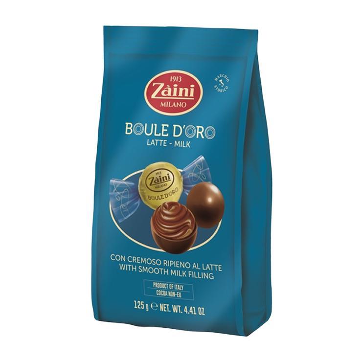 Конфеты шоколадные Zaini Boule D'oro Latte пралине из молочного шоколада с нежной начинкой из молочного шоколада 125 гр., дой-пак