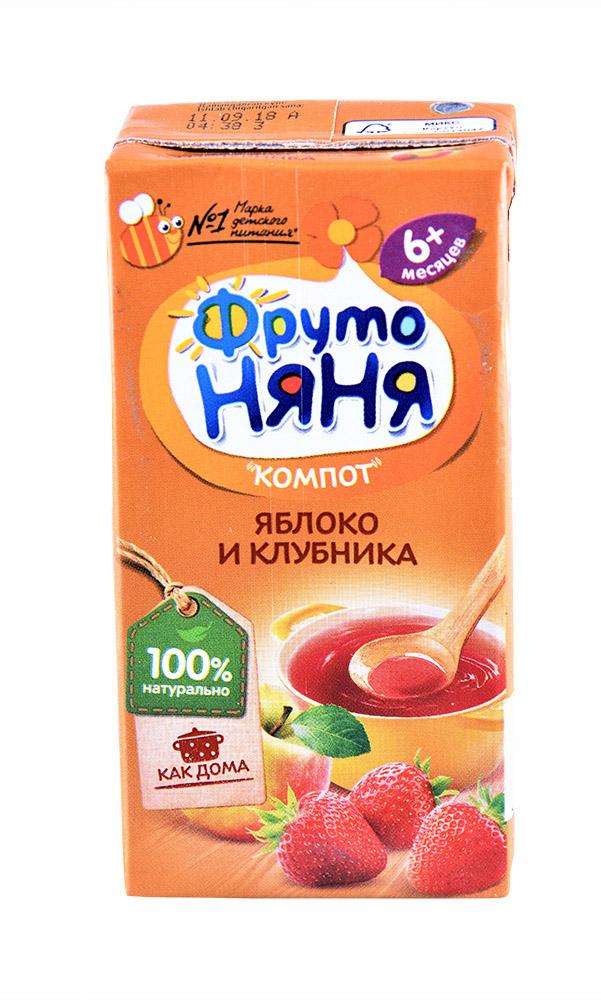 Компот Фруто Няня яблочно-клубничный с 6 месяцев 200 мл., тетра-пак
