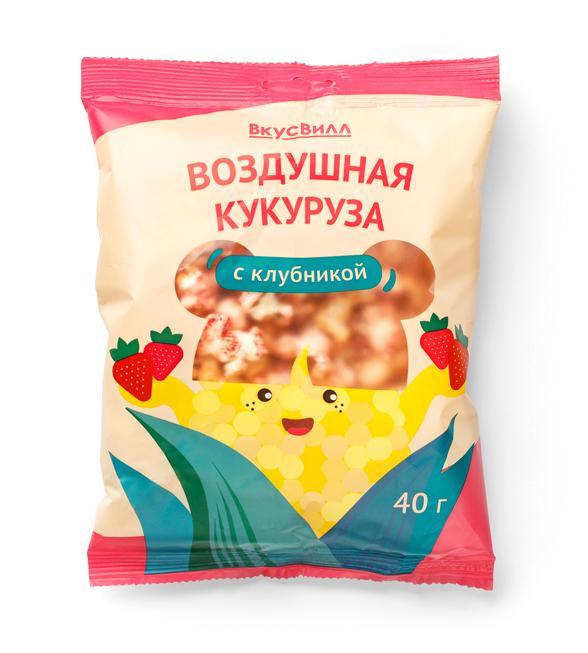 Кукуруза воздушная ВкусВилл с клубникой 40 гр., флоу-пак