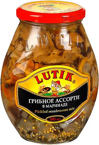 Грибы Lutik ассорти маринованные 580 гр., стекло