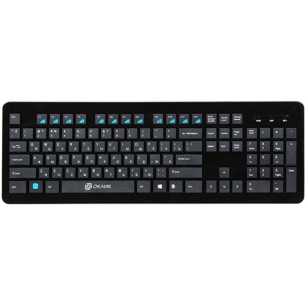Клавиатура Oklick 870S, беспроводная, USB, Радиоканал, мембранная, черный [368218]