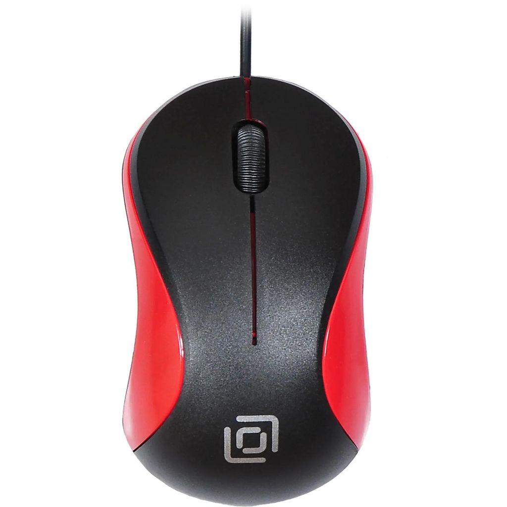 Мышь проводная Oklick 115S, оптическая, USB, 1200dpi, черный и красный [711637]