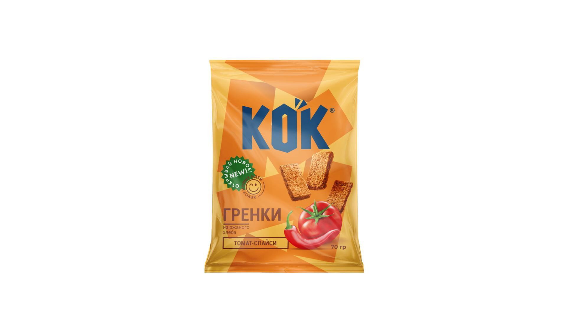 Гренки Kok из ржаного хлеба со вкусом томат-спайси 70 гр., флоу-пак