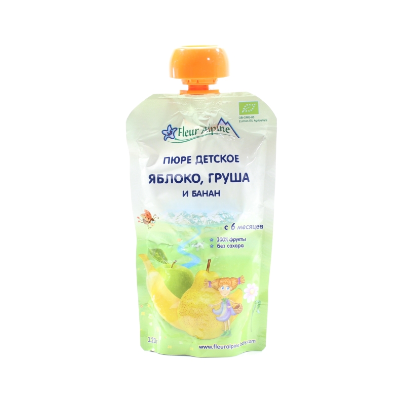 Пюре Fleur Alpine Organic яблоко груша банан с 6 месяцев