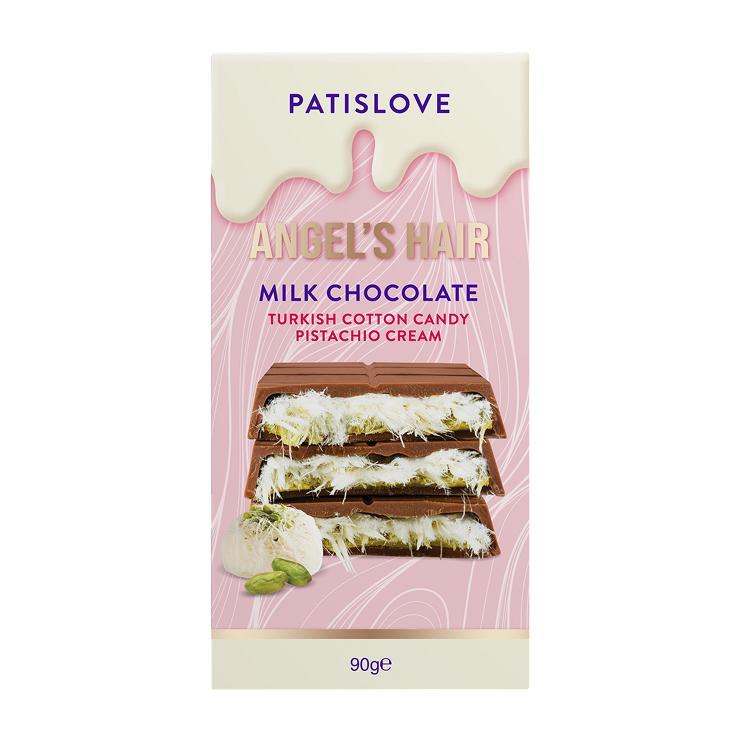 Шоколад Patislove фисташковый крем-сахарная вата молочный 90 гр., картон