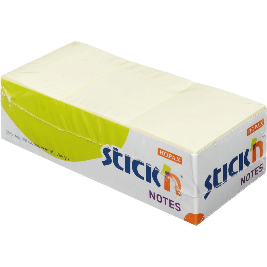Блок самоклеящийся бумажный Stick'n 21005, 38x51, 100 л, пастель, желтый, 1шт