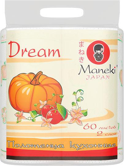 Полотенца бумажные Maneki Dream белые с рисунком 2 слоя 60 листов 2 рулона, пленка
