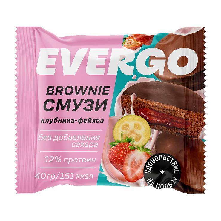Пирожное протеиновое Evergo Brownie Cake Смузи со вкусом фейхоа-клубника без сахара 40 гр., флоу-пак