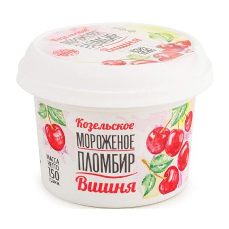 Мороженое пломбир Козельское с вишней 13 5% 150 гр., пластиковый стакан
