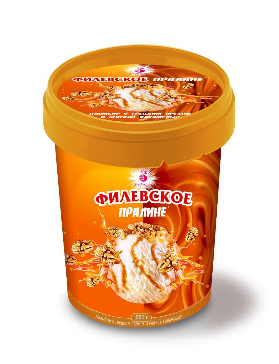 Мороженое пломбир Филевское с грецким орехом и мягкой соленой карамелью 11% 550 гр., пластиковый стакан