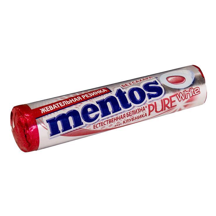 Жевательная резинка Mentos Pure White Клубника 15.5 гр., обертка