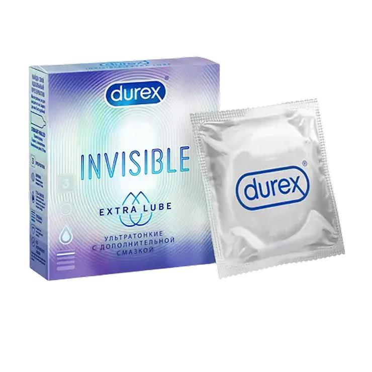 Презервативы Durex Invisible Extra Lube из натурального латекса ультратонкие 3 шт., картон