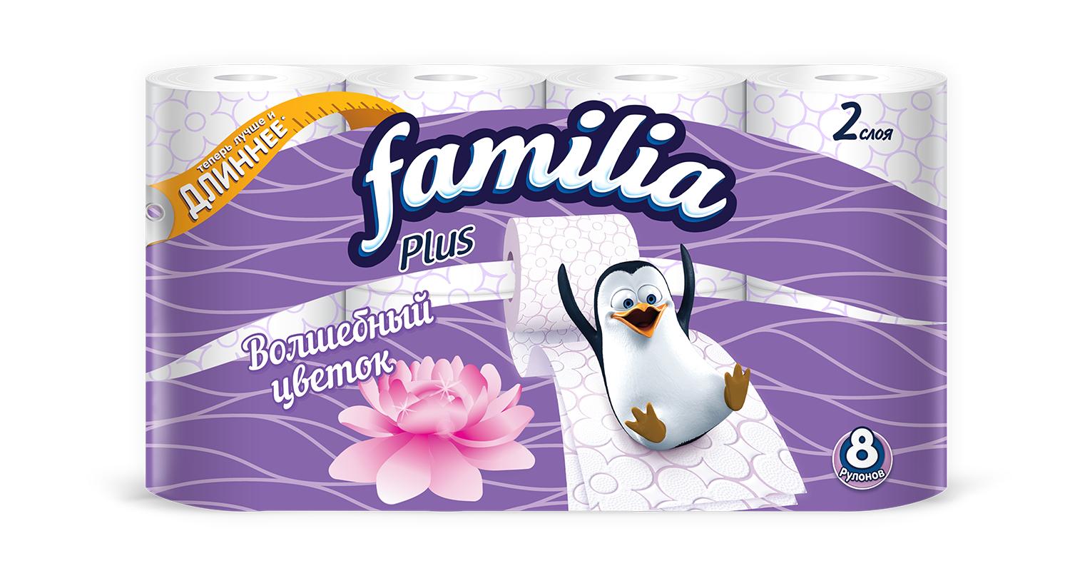 Туалетная бумага Familia двухслойная цвет белый 8 рулонов, флоу-пак