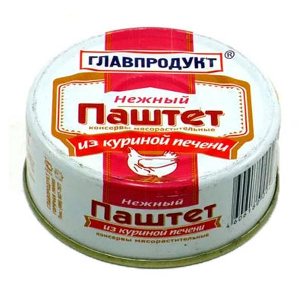 Паштет Главпродукт нежный из куриной печени 90 гр., ж/б
