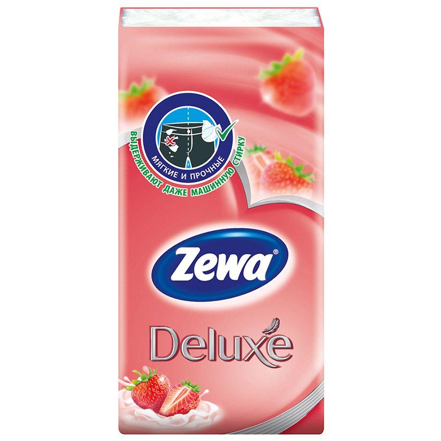 Бумажные платочки трехслойные, Zewa Deluxe Кремовая клубника, пластиковый пакет