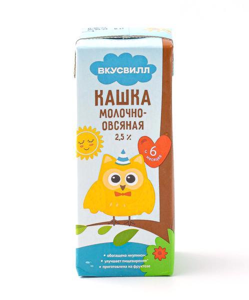 Кашка детская ВкусВилл молочно-овсяная 2,5% 205 гр., тетра-пак