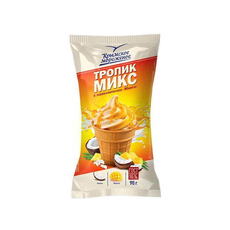 Мороженое Крымское мороженое тропик микс манго вафельный стаканчик 90 гр., флоу-пак