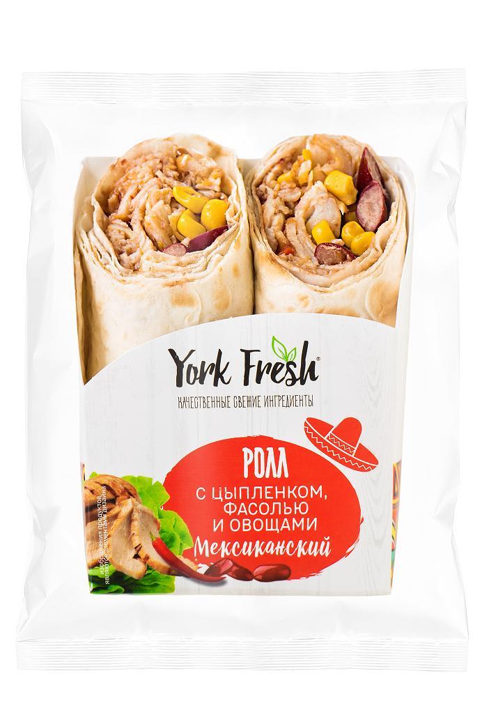 Ролл YORK FRESH с цыпленком фасолью и овощами 150 гр., флоу-пак