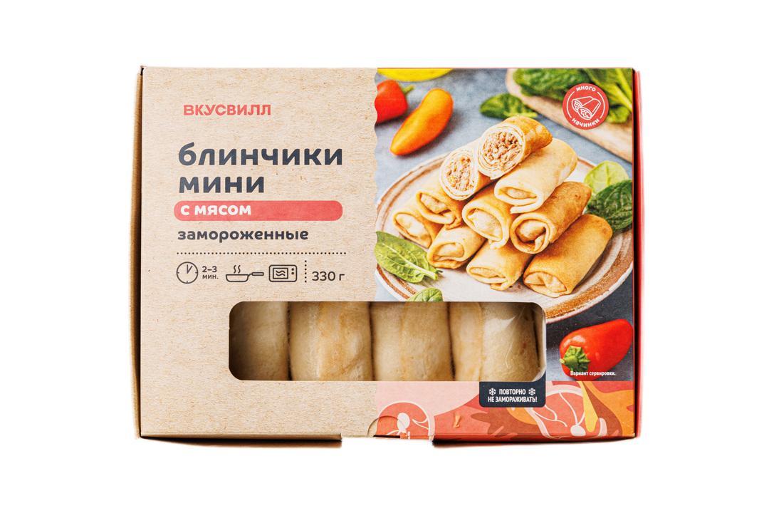 Блинчики ВкусВилл мини с мясом, зам., 330 гр., картон