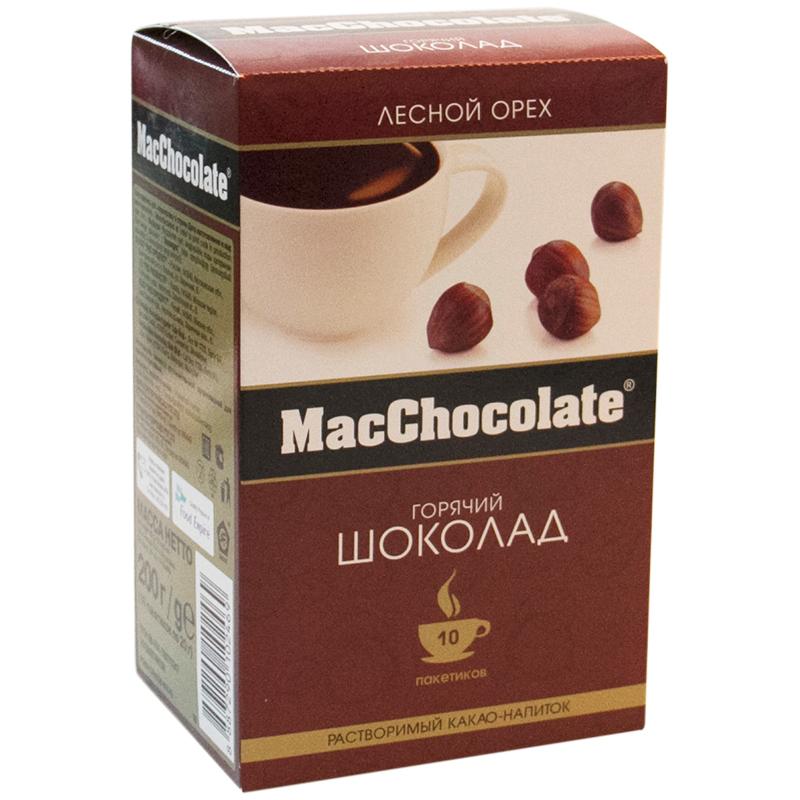 Горячий шоколад MacChocolate с лесным орехом растворимый в пакетиках